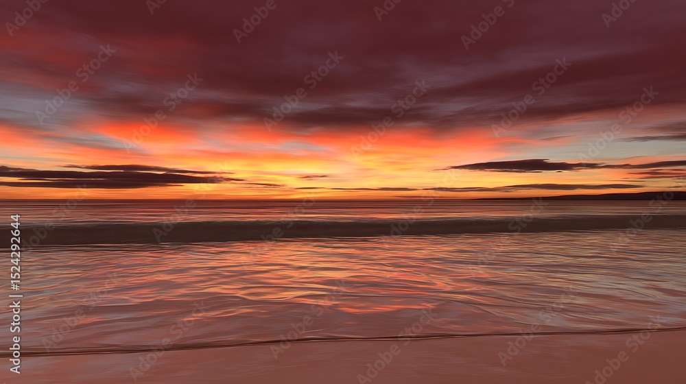 Fototapeta premium Fiery sunset reflecting on gentle waves