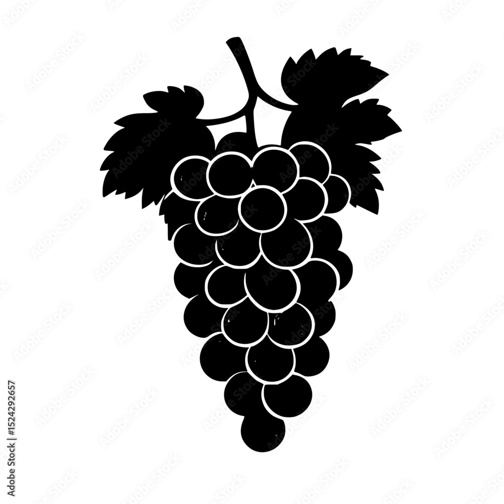 Fototapeta premium a black and white silhouette of a vine with a leaf black, branch, grape, icon, leaf, silhouette, vine , Generative art.