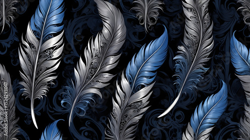 feathers on black background