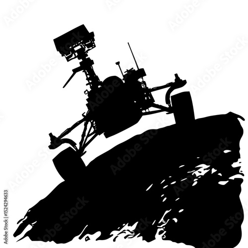 a black silhouette of a tractor on a transparent background black, hill, silhouette, tractor , Generative art.