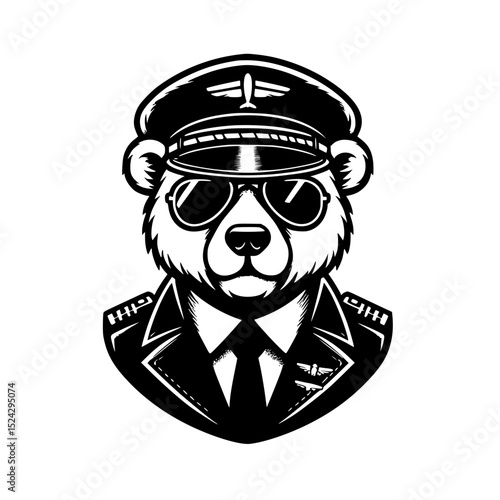 Cool bear pilot in aviator sunglasses