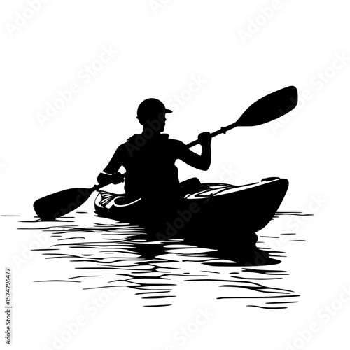 black silhouette of a person in a kayak or boat on the water black, boat, canoe, kayak, man, person, river, silhouette, water , Generative art.