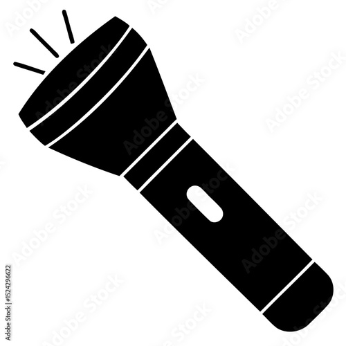 Stencil flashlight icon in black vector silhouette isolated with transparent background