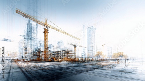 Construction Site Visualization with Crane and Urban Development