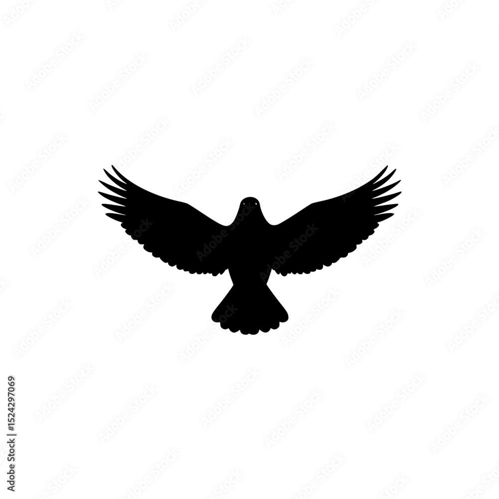 Fototapeta premium a black and white silhouette of a bird in flight bird, black, dove, flight, fly, silhouette, wing , Generative art.