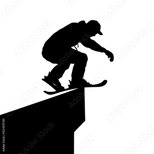 a black and white silhouette of a skateboarder riding a ramp black, man, person, ramp, ride, silhouette, skateboard, skateboarder, snowboarder , Generative art.