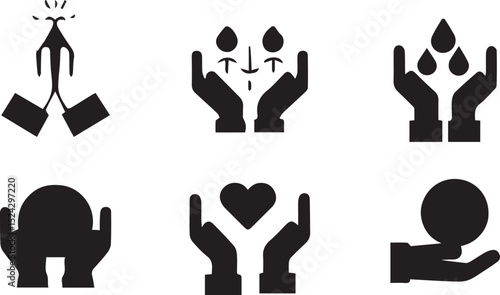 Collection of Hand Holding Various Objects Icons Water, Heart, Globe, and More
