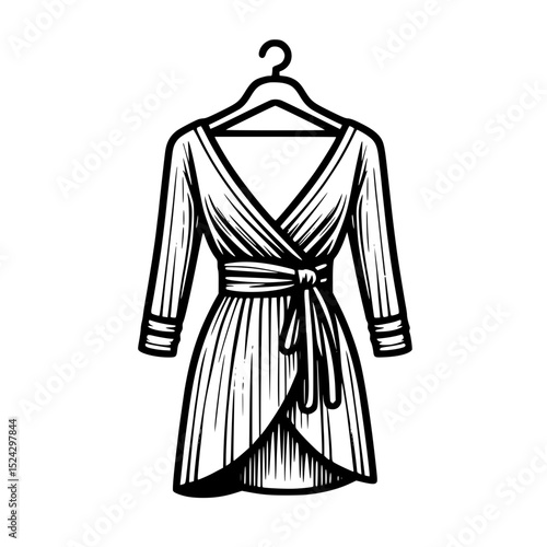 Elegant black and white wrap dress illustration