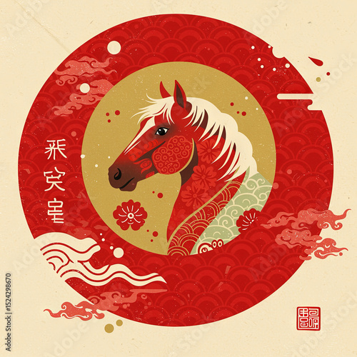 Illustration of red horse for new year 2026