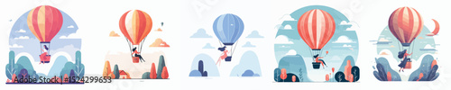 vector character woman riding a hot air balloon