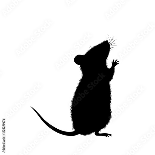 a black silhouette of a rat standing on its hind legs black, leg, mouse, rat, silhouette, sit, stand , Generative art.
