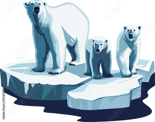 Polar Bear Family on Ice Floe Illustration Climate Change Concept