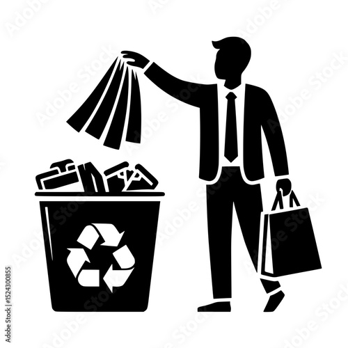 Businessman recycling paper and shopping bag