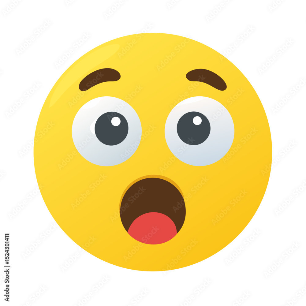 Fototapeta premium 3D Yellow Emoji Shocked Face Wide Eyes Open Mouth 