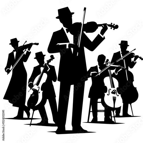 String quartet silhouette musicians playing classical music
