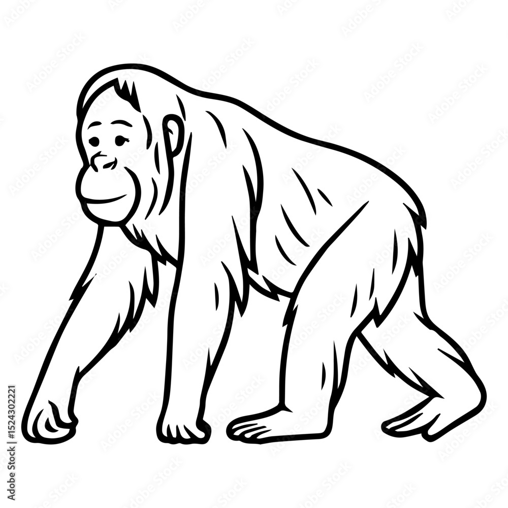 Obraz premium orangutan vector realistic line icon on white background Vector line icon animal, wildlife