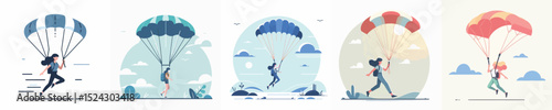 vector character woman parachuting