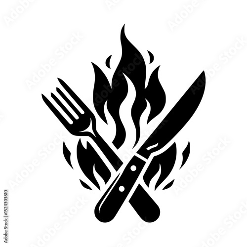 Fiery fork and knife crossed design