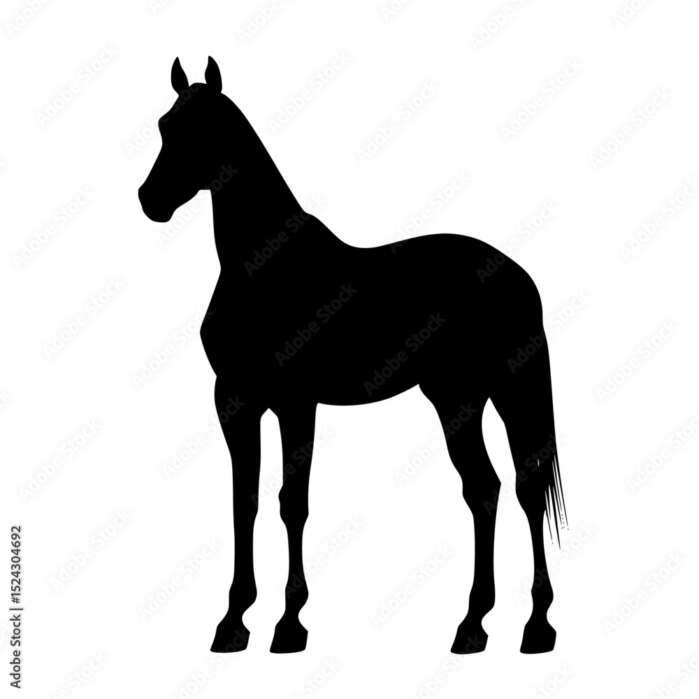 a black silhouette of a horse on a transparent background black, horse, silhouette, stand , Generative art. a black silhouette of a horse on a transparent background black, horse, silhouette, stand , Generative art.