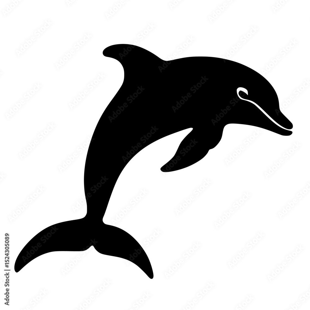 Naklejka premium a black silhouette of a dolphin on a transparent background black, dolphin, icon, silhouette , Generative art.