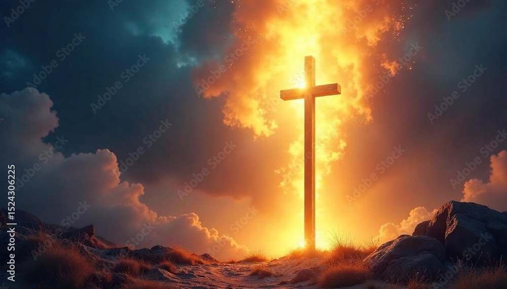 Fototapeta premium A dramatic depiction of divine light descending upon a staff, symbolizing God's blessing upon Moses and the Israelites Perfect for religious, biblical, and spiritual projects , leadership, history