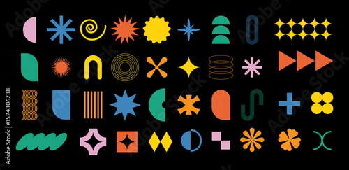 Brutalist abstract geometric shapes and grids vector illustration