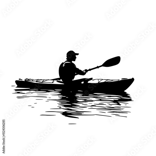 black silhouette of a person in a boat or kayak on the water black, boat, canoe, kayak, man, person, silhouette, water , Generative art.