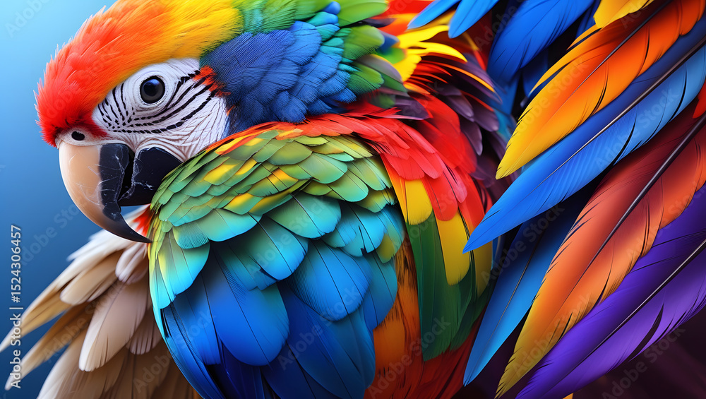 Obraz premium photography, color image, no people, feather, discovery, cut out, horizontal, zoo, vertical, close-up, spain, parrot, switzerland, portrait, rainbow, beak, colors, bird, macaw, africa, nature, animal,