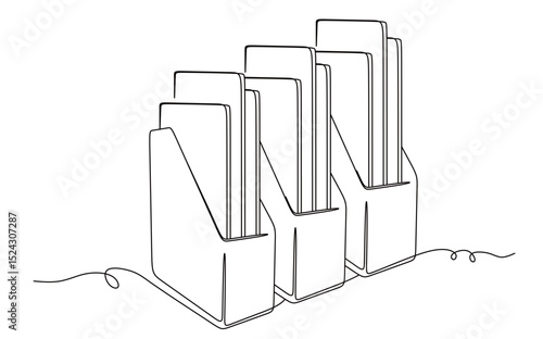 art one continuous line of three bindex box files for file and book storage. vector illustration with transparent background