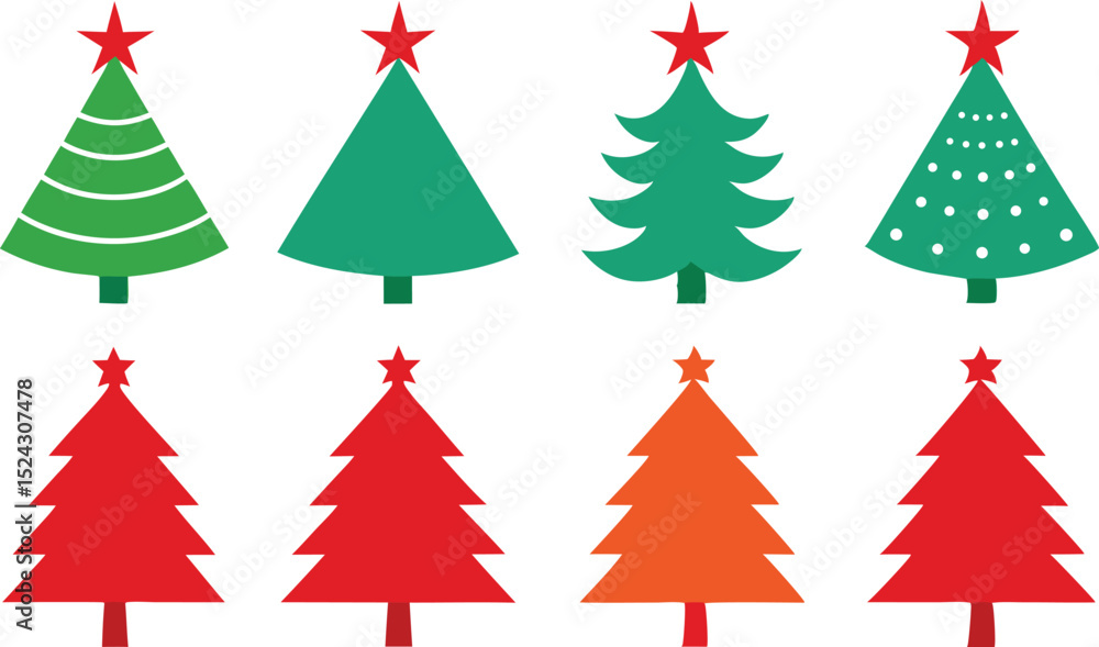 Obraz premium Christmas tree silhouette pack with stars ornaments and layered pine shapes perfect for holiday greeting cards and festive icons