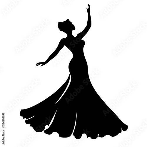 black silhouette of a beautiful lady in a long dress beautiful, black, dress, evening dress, girl, lady, long, silhouette, woman , Generative art.