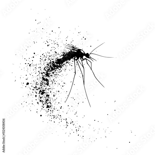 a black and white spray painted mosquito on a transparent background black, mosquito, wall , Generative art.