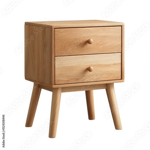 Two drawer oak wood nightstand isolated on white background
