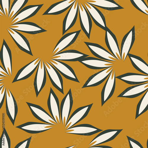 Botanical trendy seamless pattern. Flower and leaves abstract shape doodle art design for print, wallpaper, clipart, wall art for home decoration