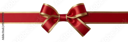 red ribbon  and bow with gold isolated against transparent background