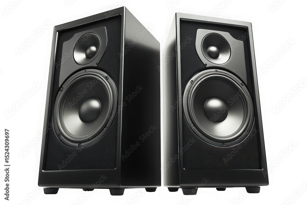 Fototapeta premium Pair of black studio speakers isolated on transparent background