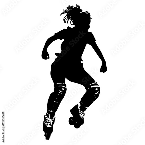 a black and white silhouette of a young woman on a skateboard black, girl, silhouette, skateboard, skateboarder, woman, young , Generative art.