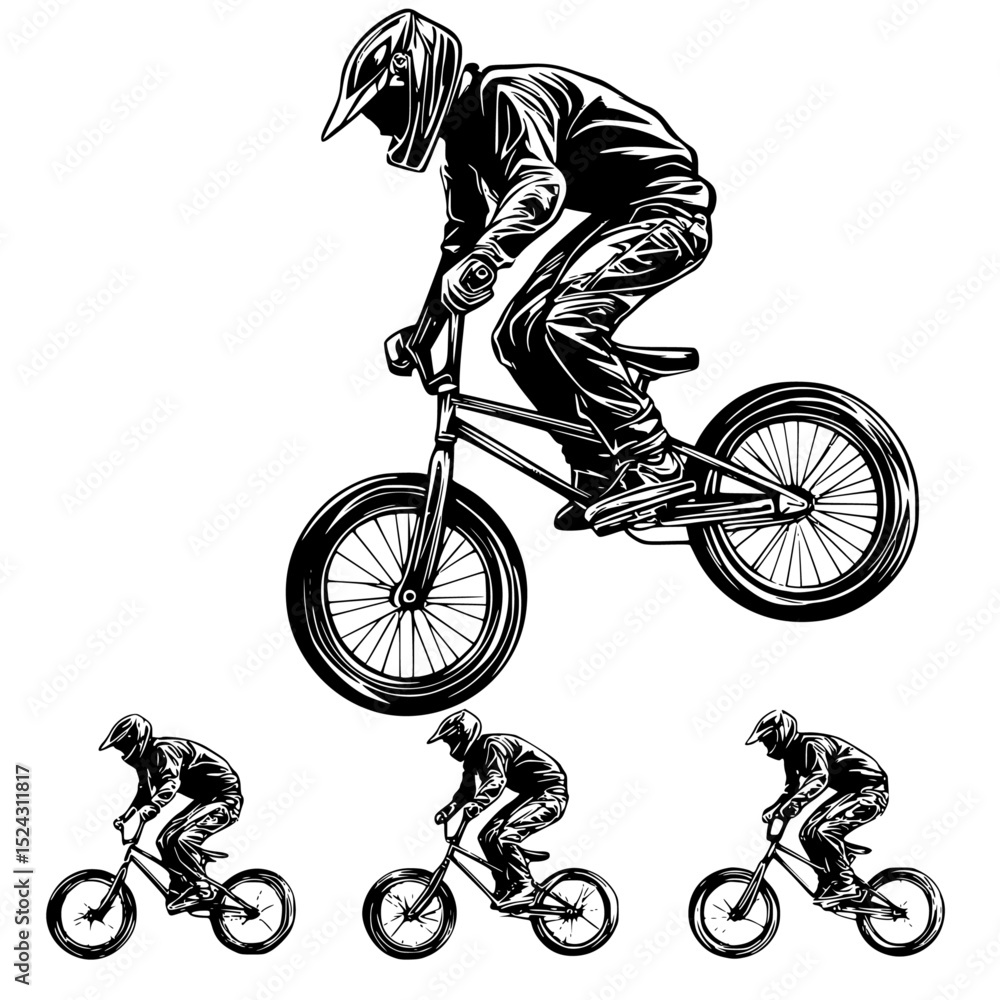 Fototapeta premium a black and white illustration of a cyclist riding a bike bicycle, bike, black, cyclist, illustration, man, ride , Generative art.