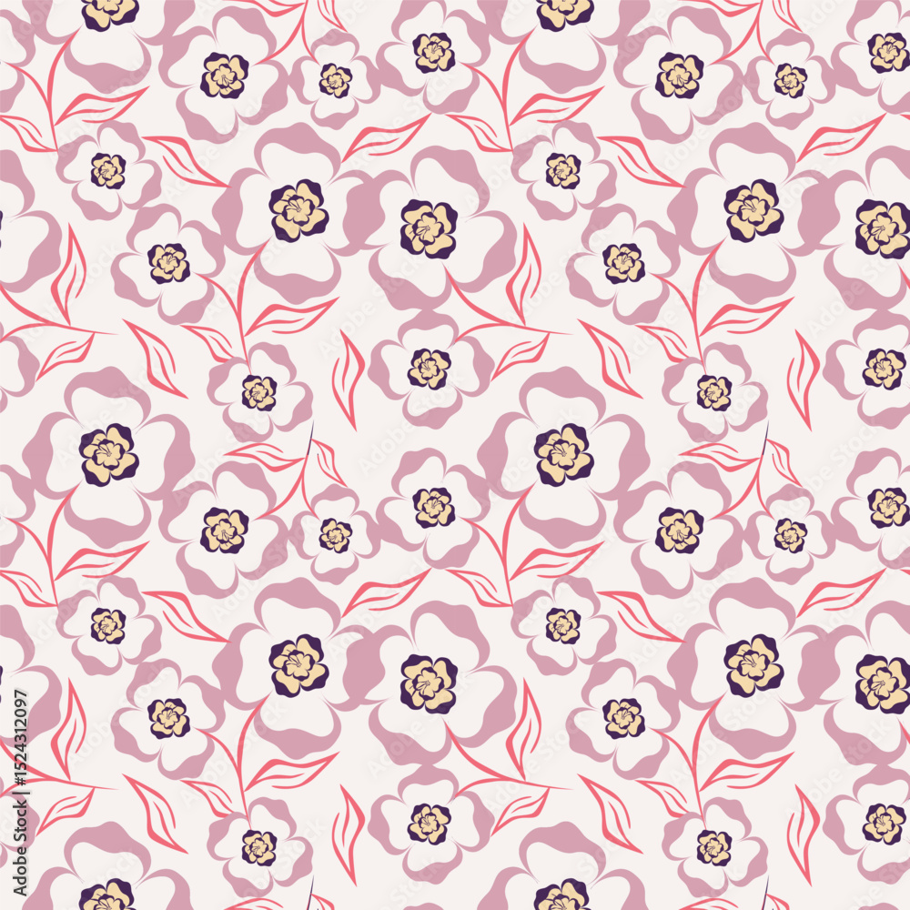 Botanical trendy seamless pattern. Flower and leaves abstract shape doodle art design for print, wallpaper, clipart, wall art for home decoration Botanical trendy seamless pattern. Flower and leaves abstract shape doodle art design for print, wallpaper, clipart, wall art for home decoration