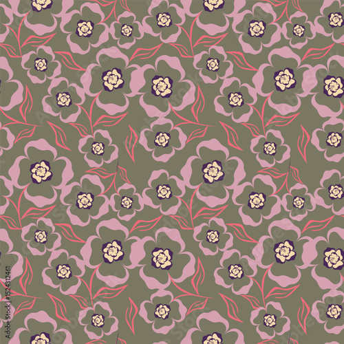 Wallpaper Mural Botanical trendy seamless pattern. Flower and leaves abstract shape doodle art design for print, wallpaper, clipart, wall art for home decoration Torontodigital.ca