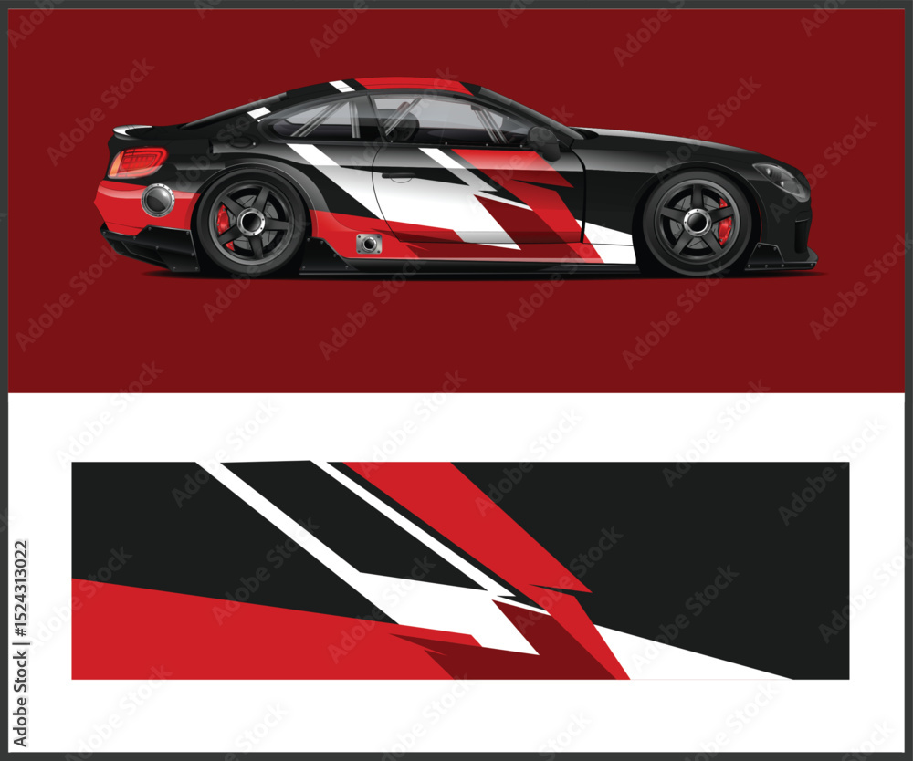 Obraz premium Red Black White Race Car Wrap Design Template