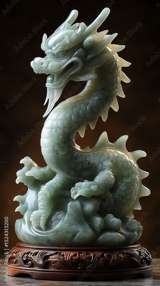 Elegant jade dragon statue with rich texture Elegant jade dragon statue with rich texture