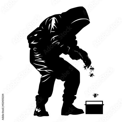 a black and white illustration of a person in a hood skateboarding over a barrel barrel, black, box, hood, illustration, man, person, silhouette, skateboard , Generative art.