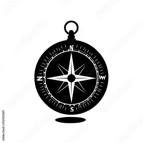 a black and white illustration of a compass black, compass, illustration, logo , Generative art.