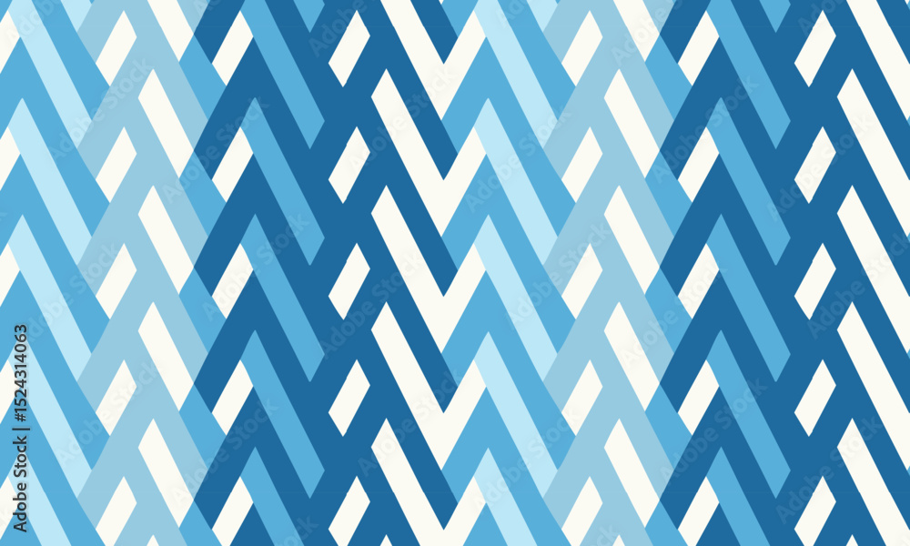 Geometric Interlocking Chevron Seamless Pattern in Blue Tones