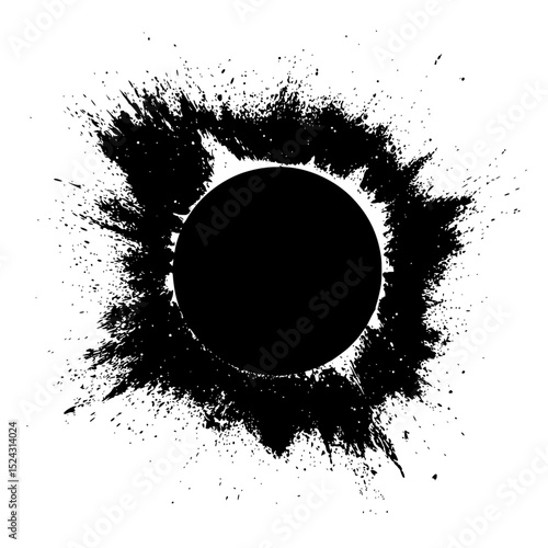 a black circle on a transparent background with a sun in the center black, circle, eclipse, solar, sun , Generative art.