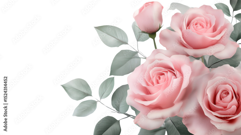 Fototapeta premium Bouquet of Pink Roses with Soft Delicate Petals Isolated on White Background 
