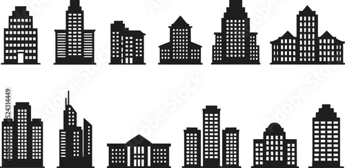 Black and White City Building Icons Skyscrapers Architecture Urban Vec