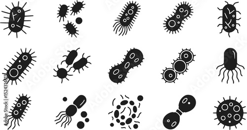 Bacteria Virus Microbe Germs Icons Microbiology Vector Illustration Se