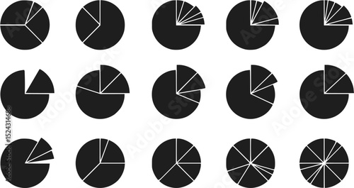 Collection of Black Pie Chart Icons Data Visualization Circle Graph Se